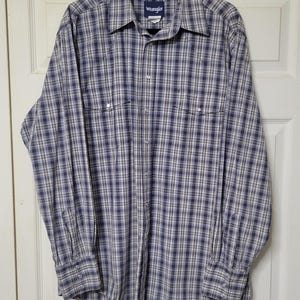 Retro Wrangler Vintage Western Pearl Snap Button Shirt XL Tall Cowboy shirt