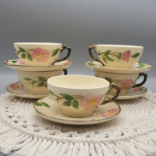 Original Vintage Franciscan Desert Rose (USA Backstamp) Flat Cup and Saucer Set Collectible Tea cup