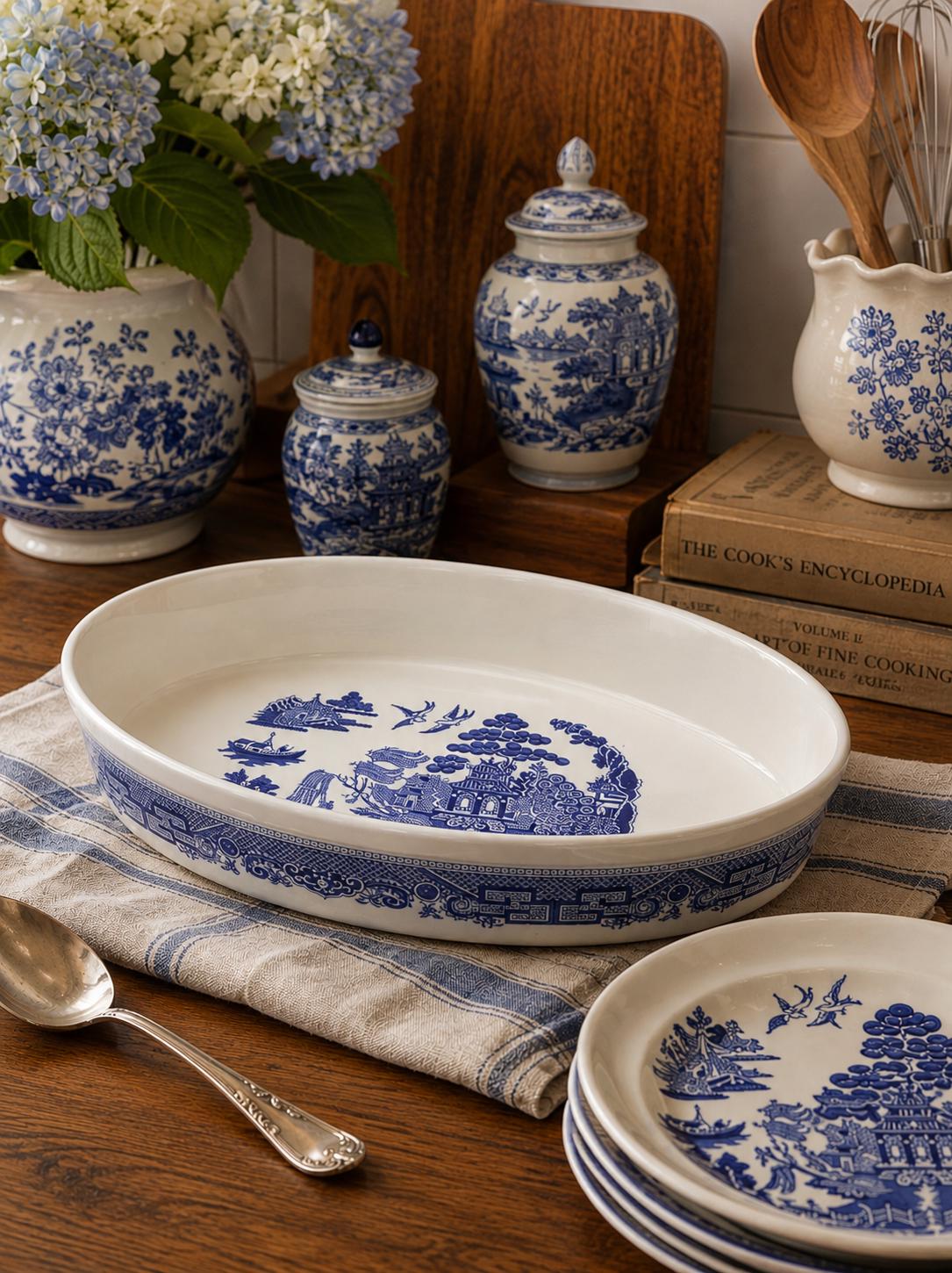 Vintage Blue Willow Oval Bowl - Etsy