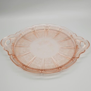 Vintage Cherry Blossom Pink Depression Glass by Jeanette - 12&quot; Handled Tray or Cake Plate