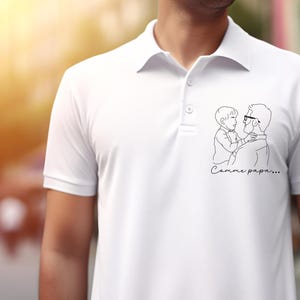 Polo homme photo personnalisé, dessin au trait personnalisé, t-shirt homme personnalisé, cadeau personnalisé fête des pères, cadeau papa