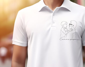 Polo homme photo personnalisé, dessin au trait personnalisé, t-shirt homme personnalisé, cadeau personnalisé fête des pères, cadeau papa