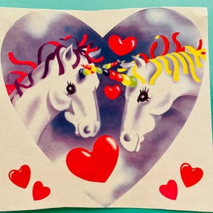 Sticker Lisa Frank vintage 1984 de grande taille représentant deux licornes amoureuses !