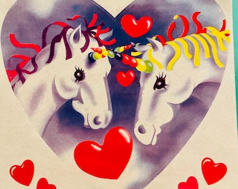 Jumbo Sized Vintage 1984 Lisa Frank Sticker featuring Two Unicorns In Love!
