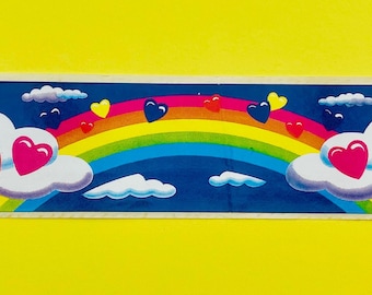 1 Large Vintage Lisa Frank Rainbow & Hearts Sticker Strip (322149)