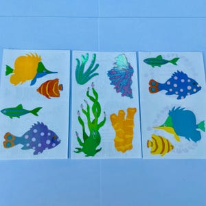 Set of 3 Vintage 1980's Mrs Grossman's Pearlescent Tropical Fish & Coral Sticker Mods