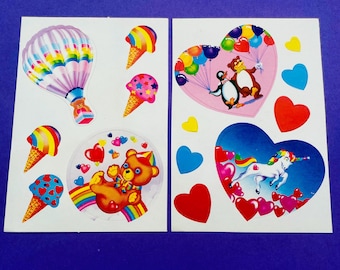 RARO Par de Grandes Folhas de Adesivos Vintage Lisa Frank