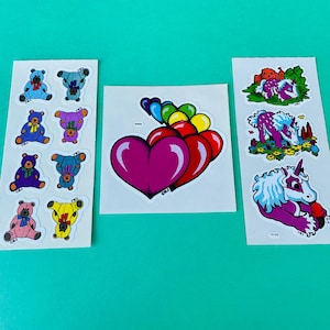 Bundle of Vintage BJ Stickers - Bears, Hearts & Unicorns