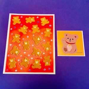Super Cute Large Vintage 1986 Hallmark Fuzzy Teddy Bear Sticker Sheet w Additional Bear Sticker