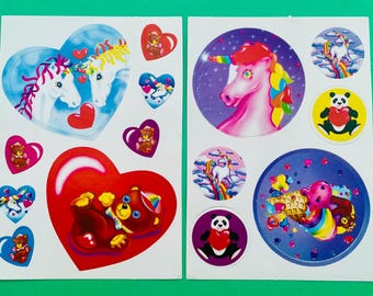 Par raro de hojas de calcomanías grandes vintage de Lisa Frank