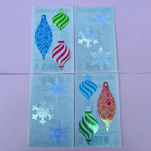 Set of 4 Vintage 1980's Mrs Grossman's Pearlescent Snowflakes & Christmas Decorations Sticker Mods
