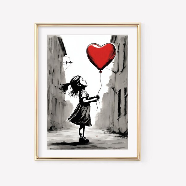 Banksy Balloon Girl | Balloon Girl Wall Art, Banksy Girl Artwork, Red Balloon Girl,  Banksy Girl With Heart Balloon, Digital Download