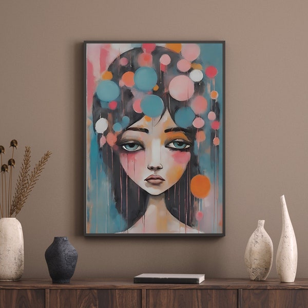 Sad Girl Abstract Art | Printable Wall Art, Female Grief Wall Art, Emotional Sad Face Art Gift for Girl, Crying, Depression, Depressed