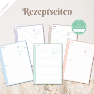 Rezeptseiten – digitale Vorlage in fünf Farben (DIN A4 & A5)
