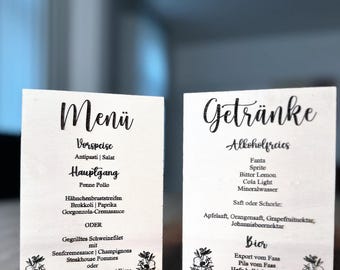 Wedding menu card | Menu cards | Menu | Wood | Personalized menu card | | Wedding decoration | Wedding decoration