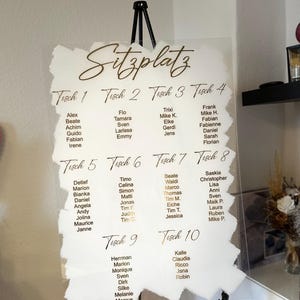 Plan de table de mariage personnalisé avec les noms de votre choix en verre acrylique
