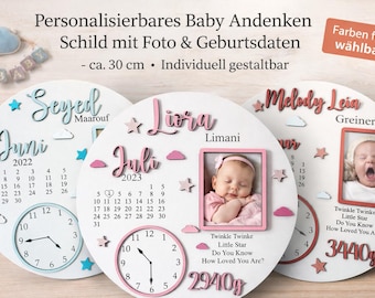Placa personalizada de recuerdo para bebé con foto y datos de nacimiento: un regalo único para un recién nacido.
