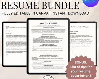 Canva Resume Template Bundle: Admin Assistant Cover Letter, Thank You Letter (Digital Download)