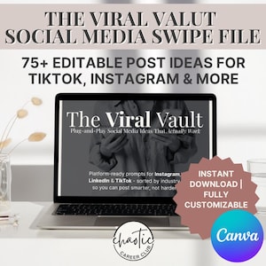 The Viral Vault - 75+ Editable Social Media Post Ideas | Canva Template for Instagram, TikTok, LinkedIn & More