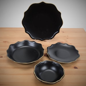 Dinnerware Set Ceramic Black with Gold Decorated Edges Dinnerware Set for 1-6-12 Persons gifts for, Gifts for a lifetime, Dining and Serving zdjęcie 2