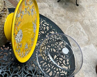 Cake stand Handmade ceramic serving stand Yellow flowered modern cake stand, handmade ceramic serving stand and Covered Cake stand 30 Cm