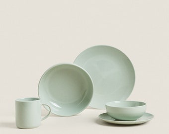 Handmade Organic Green with Simple Design Ceramic Dinnerware Sets for 1-6-12 Persons gifts for, Gifts for a lifetime