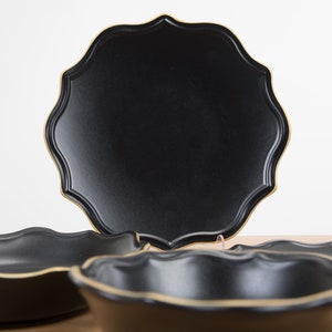 Dinnerware Set Ceramic Black with Gold Decorated Edges Dinnerware Set for 1-6-12 Persons gifts for, Gifts for a lifetime, Dining and Serving zdjęcie 10