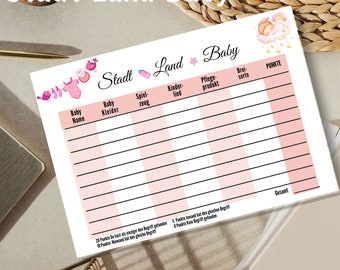 Baby Party | Baby Party Spiel | Baby Shower Party | Baby Shower Party Spiel | Stadt Land Baby Rosa | Stadt Land Baby | Babyparty Spiel