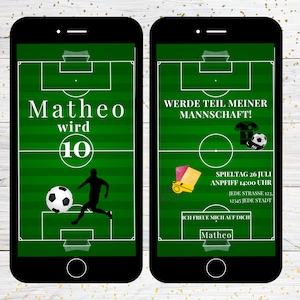 Tarjeta de invitación digital cumpleaños fútbol | invitación de cumpleaños con tarjeta electrónica personalizada | Para enviar a través de WhatsApp, Instagram & Co