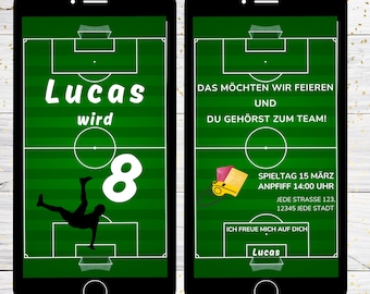 Digitale Einladungskarte Kindergeburtstag Fußball  | personalisierte E-Card Geburtsagseinladung | Zum Versenden per WhatsApp, Instagram & Co