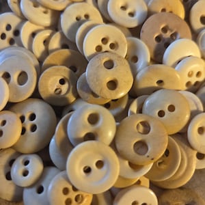 Sixty Five (65) Shabby Antique Bone Underwear Buttons. Reenactors. Measure 3/4" or less.