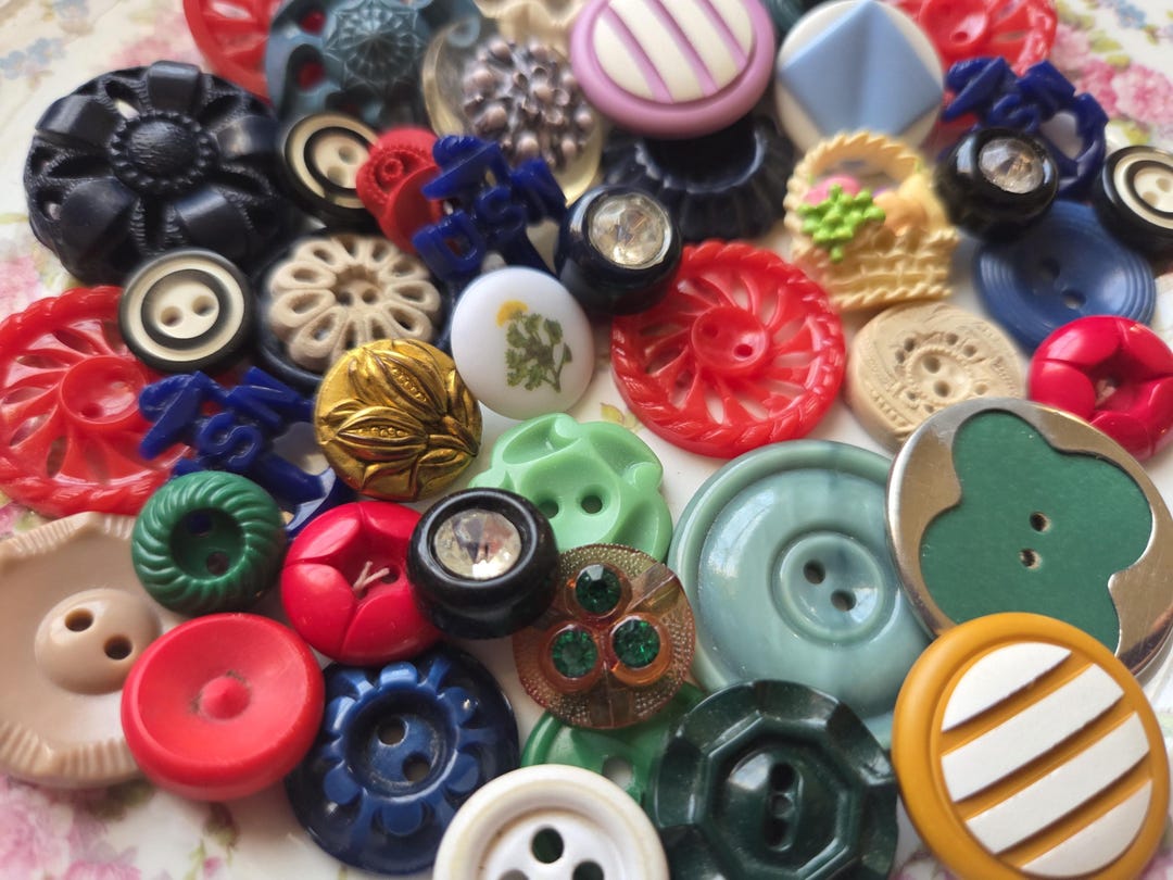 Forty Five (45), Colorful Assortment, Plastic, Vintage Buttons. Cute ...