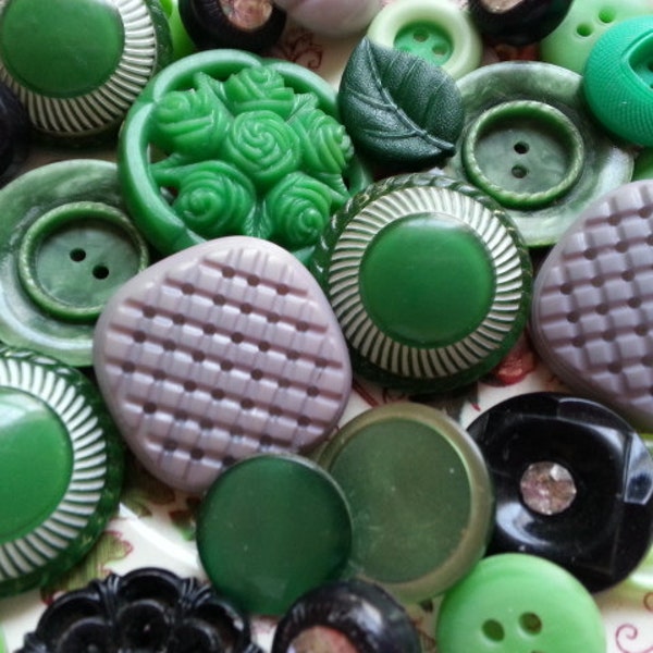 Cottage Chic Buttons ... Purple Greens Black ... Vintage Buttons