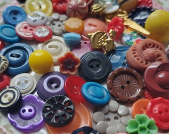 Fifty (50) Small Size Vintage, Plastic Buttons. Measure about 7/8" and under.