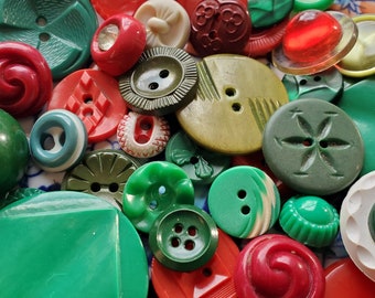 Forty Five (45), Shades of Green or Red, Vintage Buttons. Christmas Crafting Buttons.