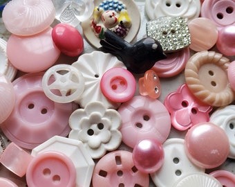 Forty Five (45), Shades of Pink or White, Vintage Buttons. Cute!