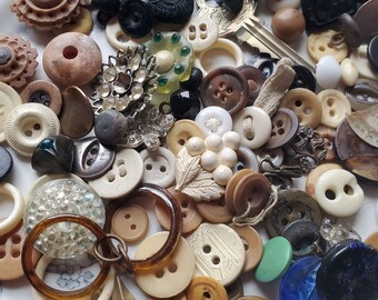 Junk Drawer ... SHABBY Bits and Pieces, flawed shabby buttons. As Found ... Jewelry Sewing Supplies, Steampunk, Junk Journal slow stitching