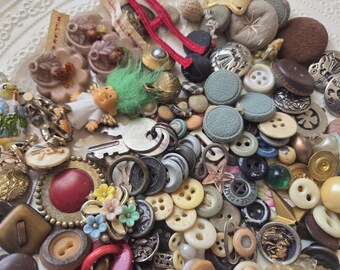 Junk Drawer ... SHABBY Bits and Pieces, flawed shabby buttons. As Found ... Jewelry Sewing Supplies, Steampunk, Junk Journal slow stitching