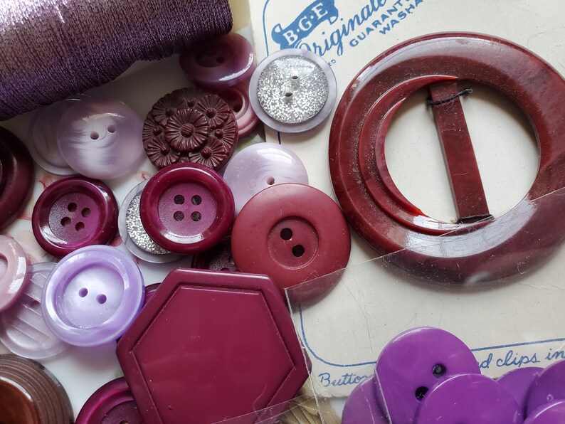 Fifty Cottage Chic Buttons .. Shades of Purple plus Thread .. Buttons. 50