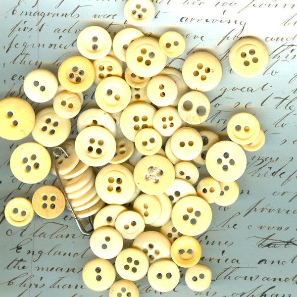 50 Antique Bone Buttons. Mostly Four Hole. Shabby Beauties. Reenactors.