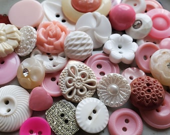 Forty (40), Shades of Pink or White, Vintage Buttons. Cute!