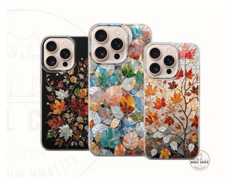 Leaves Stained Glass Phone Case, iPhone 17 16 15 14 13 12 11 Pro Max, S25 S24 S23 Ultra, Pixel 10 9 8 ,Gift for Her