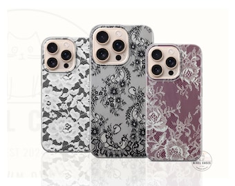 Lace phone Case Floral for iPhone 17, 16, 15, 14, 13, 12, Samsung S25 S24 S23 Case, Red white flower phone case, Pixel 10 9 8 cover