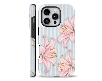 Lily Preppy Pink und Blau iPhone 16 Pro Hülle, Samsung Galaxy S25 A36 A56 und Pixel, Geschenk für Sie