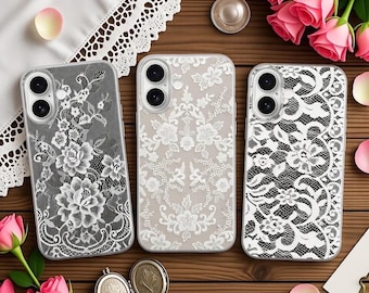Lace phone Case Romantic iPhone 17, 16 pro max, 14, 13, 12, 11, SE,, Google pixel 10, 8, 9 Pro, Samsung S25, A15, S21, S23 Ultra,