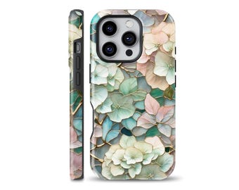 Glasmalerei Hortensien Galaxy Samsung Z flip 5, 4, S25, A54, A16, S22, S23 Ultra, Tough Google pixel 9, 8A