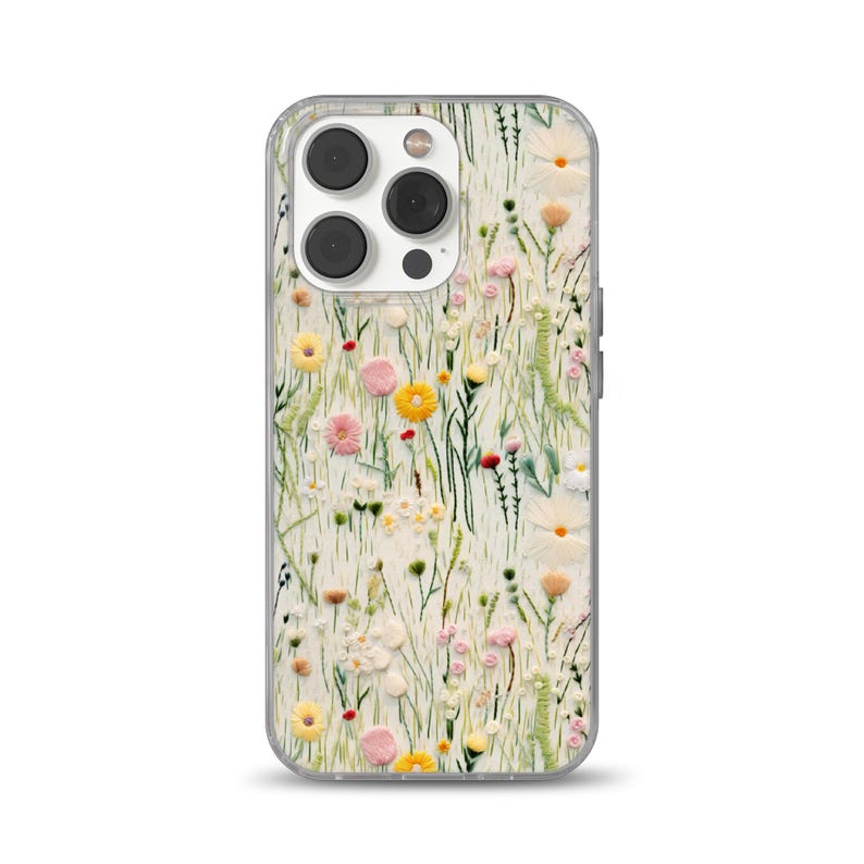 Wild flowers Phone Case Embroidery cover for iPhone 16, 14, 13, 12, 11, SE, Samsung S25, A15, S21, S23 Ultra, Google pixel 8, 9 Pro 1
