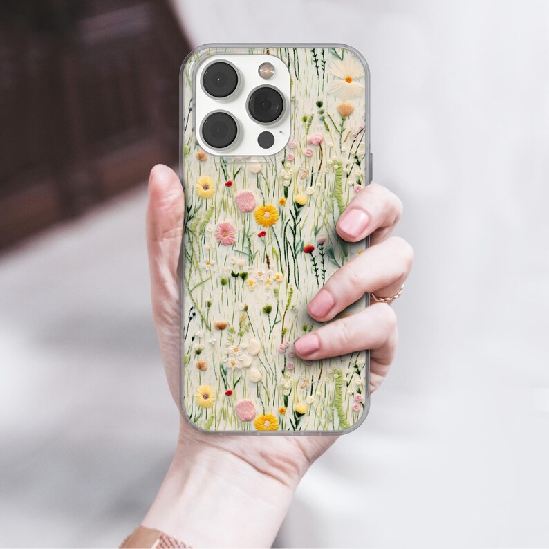Wild flowers Phone Case Embroidery cover for iPhone 16, 14, 13, 12, 11, SE, Samsung S25, A15, S21, S23 Ultra, Google pixel 8, 9 Pro image 4