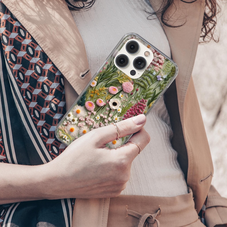 Wild flowers Phone Case Embroidery cover for iPhone 16, 14, 13, 12, 11, SE, Samsung S25, A15, S21, S23 Ultra, Google pixel 8, 9 Pro image 6