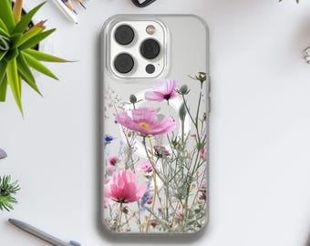 Blumen magnetische Handyhülle klare Abdeckung passend für iPhone 16 pro max, 15 plus, 15 pro, 14, 13 mini 12, Samsung S25 , S25 plus, S24, S24 ultra